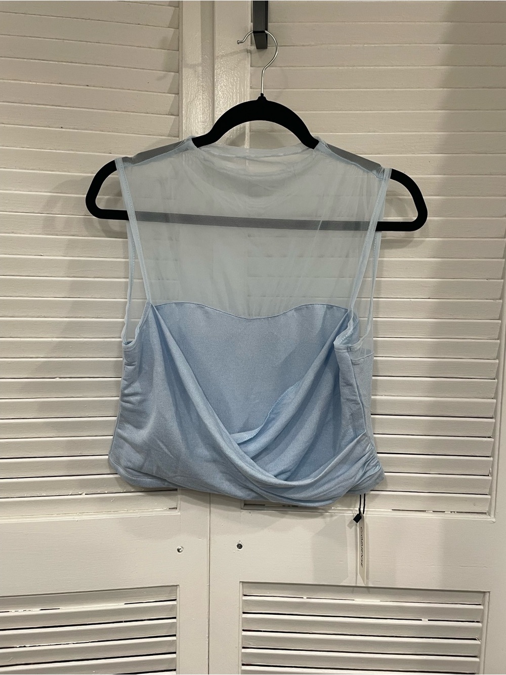 Commense Pale Blue Sheer Yoke Draped Cami